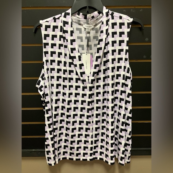 Calvin Klein Women's Geometric Black and White Top - Picture 1 of 3